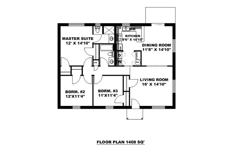 Architectural House Design - Floor Plan - Main Floor for Ranch House Plan #117-295 - 3 bed, 2 bath