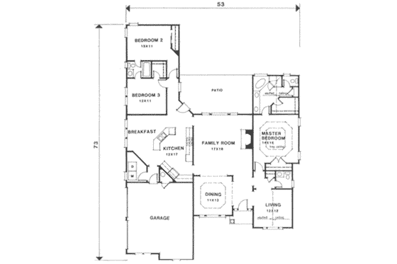 Floor Plan - Main Floor for European House Plan #129-136 - 3 bed, 2.5 bath