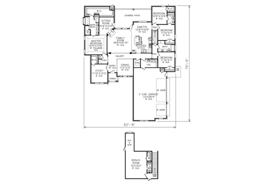 Floor Plan - Main Floor for Country House Plan #65-540 - 4 bed, 3.5 bath