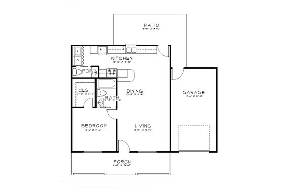 Floor Plan - Main Floor for Cottage House Plan #515-40 - 1 bed, 1 bath