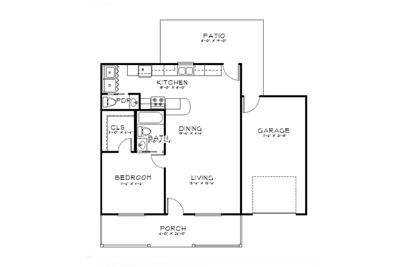 House Design - Floor Plan - Main Floor for Cottage House Plan #515-40 - 1 bed, 1 bath