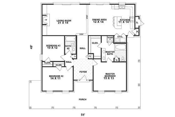 Floor Plan - Main Floor for Southern House Plan #81-274 - 3 bed, 2 bath