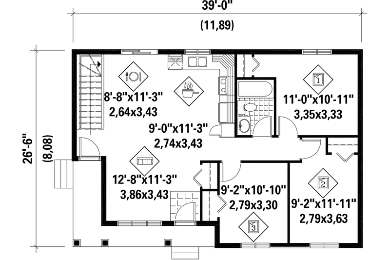 Home Plan - Floor Plan - Main Floor for Ranch House Plan #25-4659 - 3 bed, 1 bath