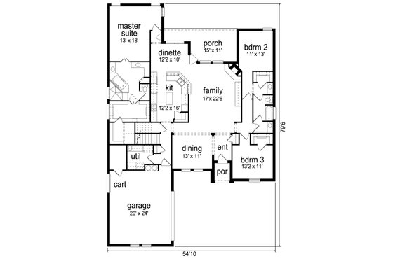 Floor Plan - Main Floor for Traditional House Plan #84-610 - 3 bed, 3 bath