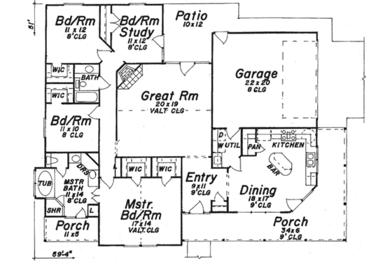 Floor Plan - Main Floor for European House Plan #52-192 - 3 bed, 2 bath