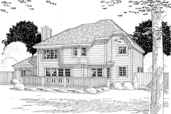 Exterior - Rear Elevation 1 for European House Plan #312-552 - 4 bed, 2.5 bath