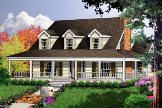 Exterior - Front Elevation for Country House Plan #40-338 - 3 bed, 3 bath