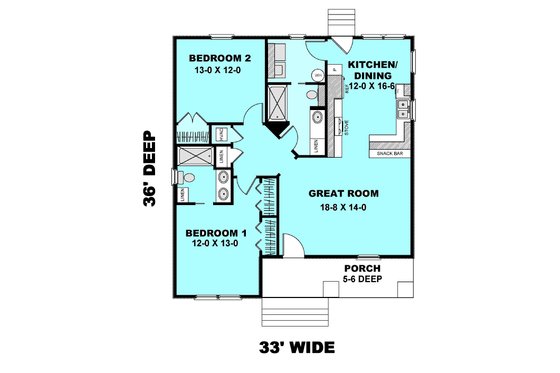 Floor Plan - Main Floor for Cottage House Plan #44-178 - 2 bed, 2 bath
