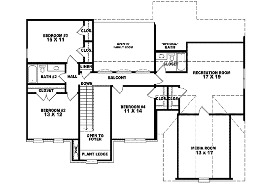 Floor Plan - Upper Floor for European House Plan #81-532 - 4 bed, 2.5 bath