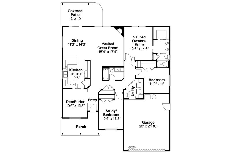 Architectural House Design - Floor Plan - Main Floor for Ranch House Plan #124-939 - 3 bed, 2 bath