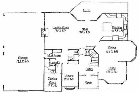 Floor Plan - Main Floor for Traditional House Plan #5-208 - 4 bed, 2.5 bath