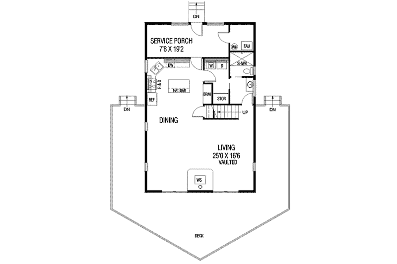 Home Plan - Floor Plan - Main Floor for Modern House Plan #60-336 - 2 bed, 2 bath