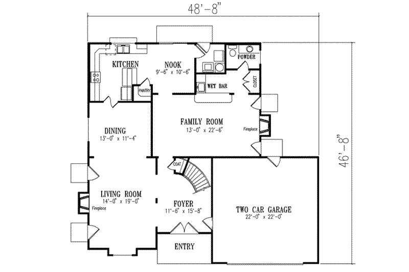 Architectural House Design - Floor Plan - Main Floor for Mediterranean House Plan #1-577 - 3 bed, 2.5 bath