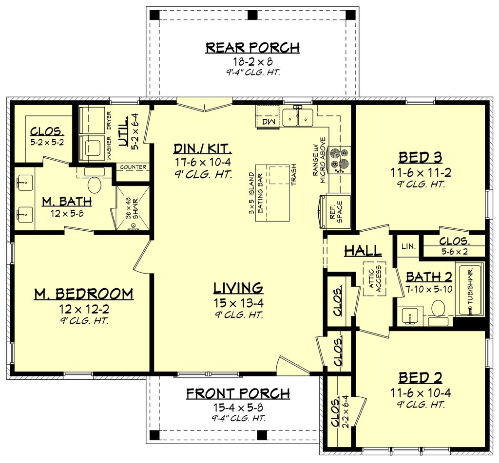 Floor Plan - Main Floor for Farmhouse House Plan #430-445 - 3 bed, 2 bath