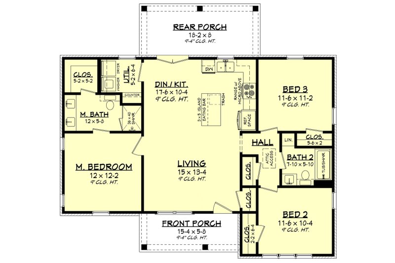 Architectural House Design - Floor Plan - Main Floor for Farmhouse House Plan #430-445 - 3 bed, 2 bath