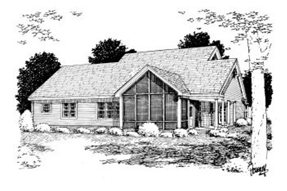 Exterior - Rear Elevation for Country House Plan #20-2037 - 3 bed, 2 bath
