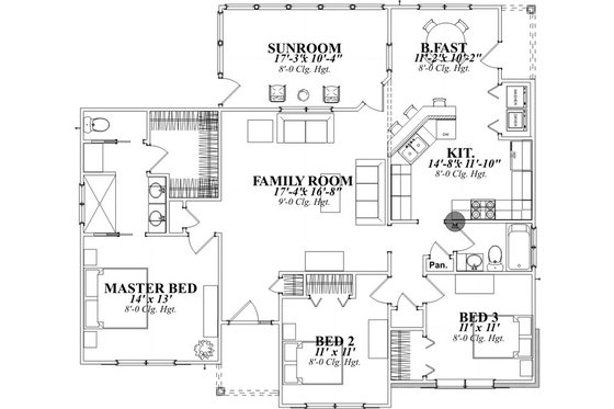 Floor Plan - Main Floor for Traditional House Plan #63-317 - 3 bed, 2 bath