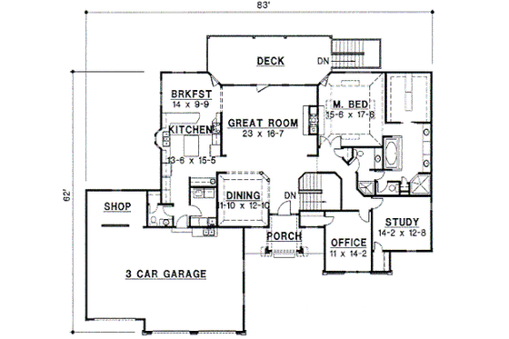 Floor Plan - Main Floor for Traditional House Plan #67-378 - 3 bed, 3.5 bath