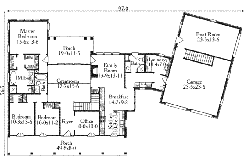 Dream House Plan - Floor Plan - Main Floor for Southern House Plan #406-299 - 3 bed, 3 bath