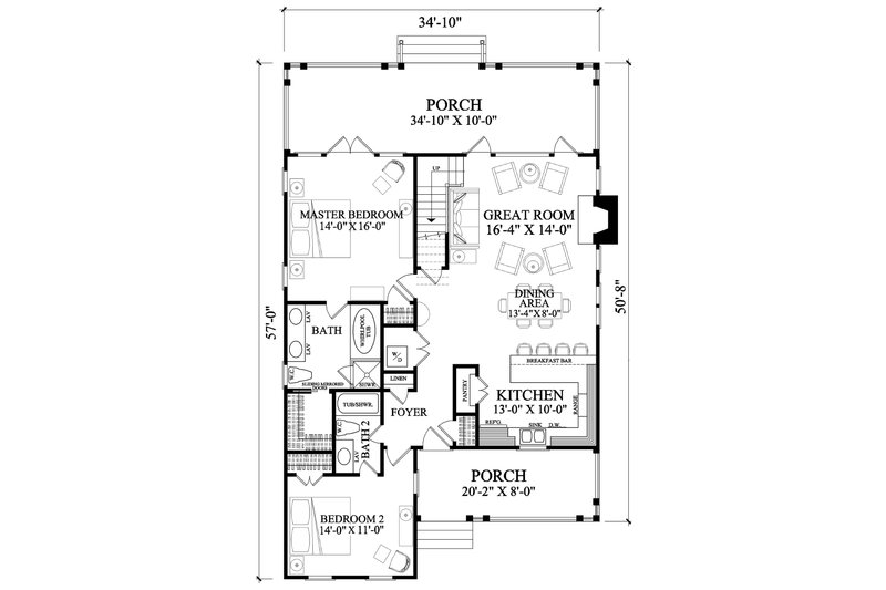 House Blueprint - Floor Plan - Main Floor for Cottage House Plan #137-415 - 4 bed, 4 bath