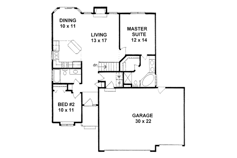 Architectural House Design - Floor Plan - Main Floor for Traditional House Plan #58-168 - 2 bed, 2 bath