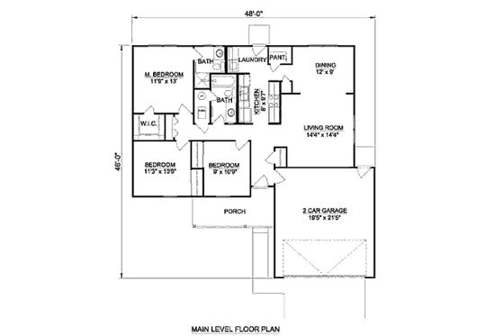 Floor Plan - Main Floor for Ranch House Plan #116-233 - 3 bed, 2 bath