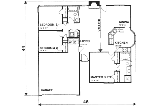 Floor Plan - Main Floor for Traditional House Plan #30-117 - 3 bed, 2 bath