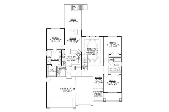Floor Plan - Main Floor for Ranch House Plan #1064-70 - 3 bed, 2 bath