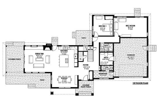Floor Plan - Main Floor for Contemporary House Plan #1042-19 - 4 bed, 3.5 bath