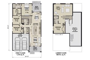 Floor Plan - Main Floor for Bungalow House Plan #51-1329 - 3 bed, 2 bath