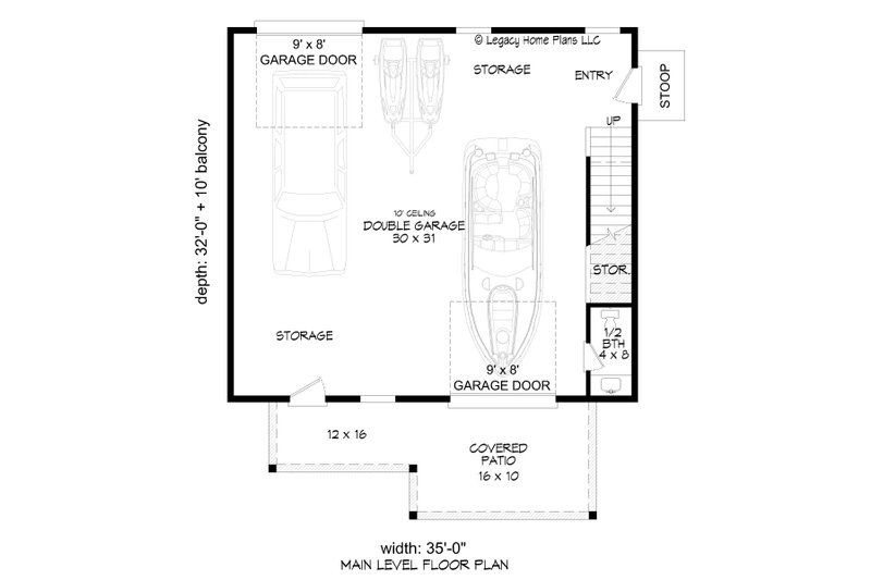 Dream House Plan - Floor Plan - Main Floor for Southern House Plan #932-581 - 1 bed, 1.5 bath