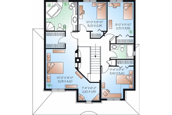 Floor Plan - Upper Floor 1 for Farmhouse House Plan #23-864 - 4 bed, 2.5 bath