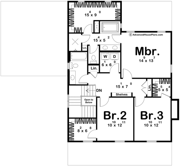 Architectural House Design - Colonial Floor Plan - Upper Floor Plan #455-590