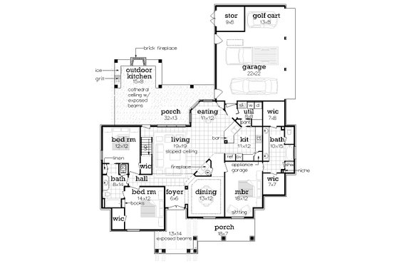 Floor Plan - Main Floor for Craftsman House Plan #45-607 - 3 bed, 2 bath