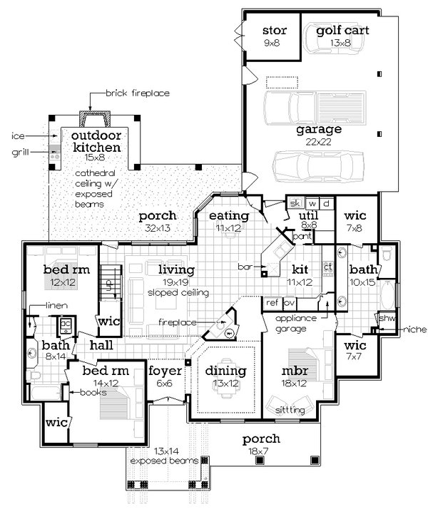 House Blueprint - Craftsman Floor Plan - Main Floor Plan #45-607