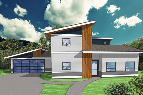 Exterior - Front Elevation for Modern House Plan #518-9 - 4 bed, 3 bath