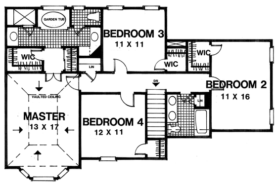 Floor Plan - Upper Floor for Traditional House Plan #30-348 - 4 bed, 2.5 bath