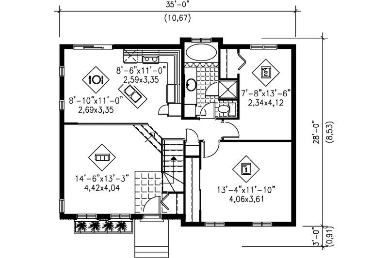 Home Plan - Floor Plan - Main Floor for Ranch House Plan #25-1123 - 2 bed, 1 bath