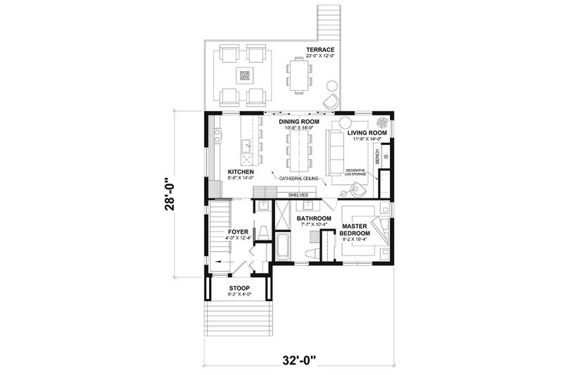 House Blueprint - Floor Plan - Main Floor for Cabin House Plan #23-2857 - 4 bed, 2.5 bath
