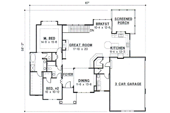 Floor Plan - Main Floor for Traditional House Plan #67-319 - 4 bed, 3 bath