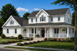House Blueprint - Exterior - Front Elevation for Farmhouse House Plan #126-105 - 4 bed, 3 bath