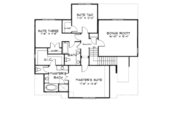 Floor Plan - Upper Floor for European House Plan #413-807 - 3 bed, 2.5 bath