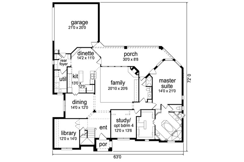 Home Plan - Floor Plan - Main Floor for Traditional House Plan #84-558 - 3 bed, 3 bath