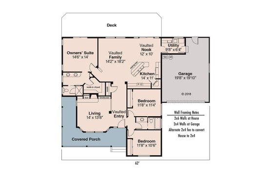 Floor Plan - Main Floor for Farmhouse House Plan #124-406 - 3 bed, 2 bath