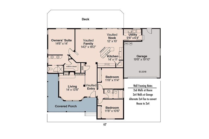 Home Plan - Floor Plan - Main Floor for Farmhouse House Plan #124-406 - 3 bed, 2 bath