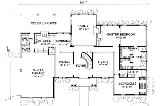 Floor Plan - Main Floor for Classical House Plan #472-1 - 4 bed, 4.5 bath
