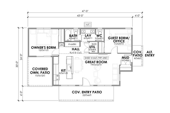 Floor Plan - Main Floor for Modern House Plan #1105-14 - 2 bed, 1 bath
