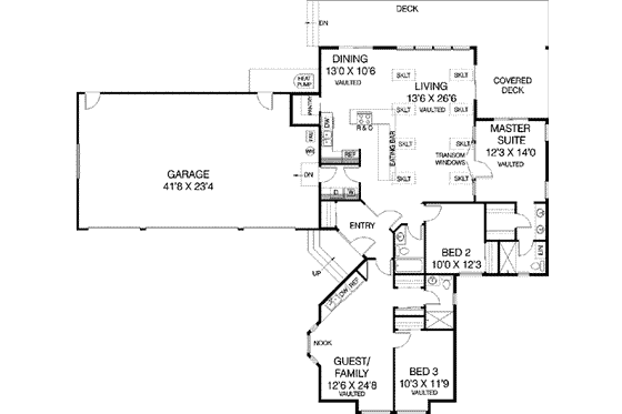 Floor Plan - Main Floor for Traditional House Plan #60-475 - 3 bed, 3 bath