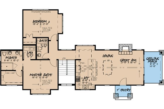 Floor Plan - Main Floor for Craftsman House Plan #923-23 - 2 bed, 3 bath