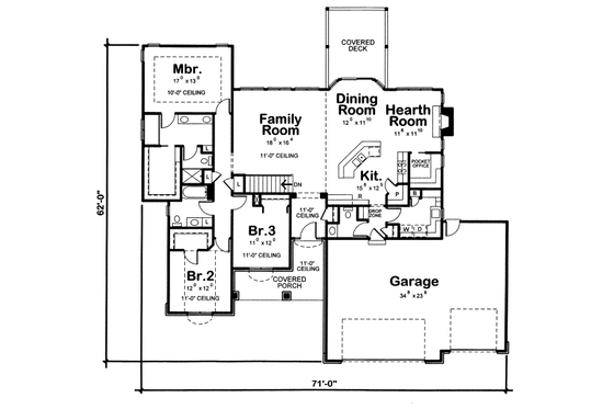 Floor Plan - Main Floor for Traditional House Plan #20-2120 - 3 bed, 2.5 bath